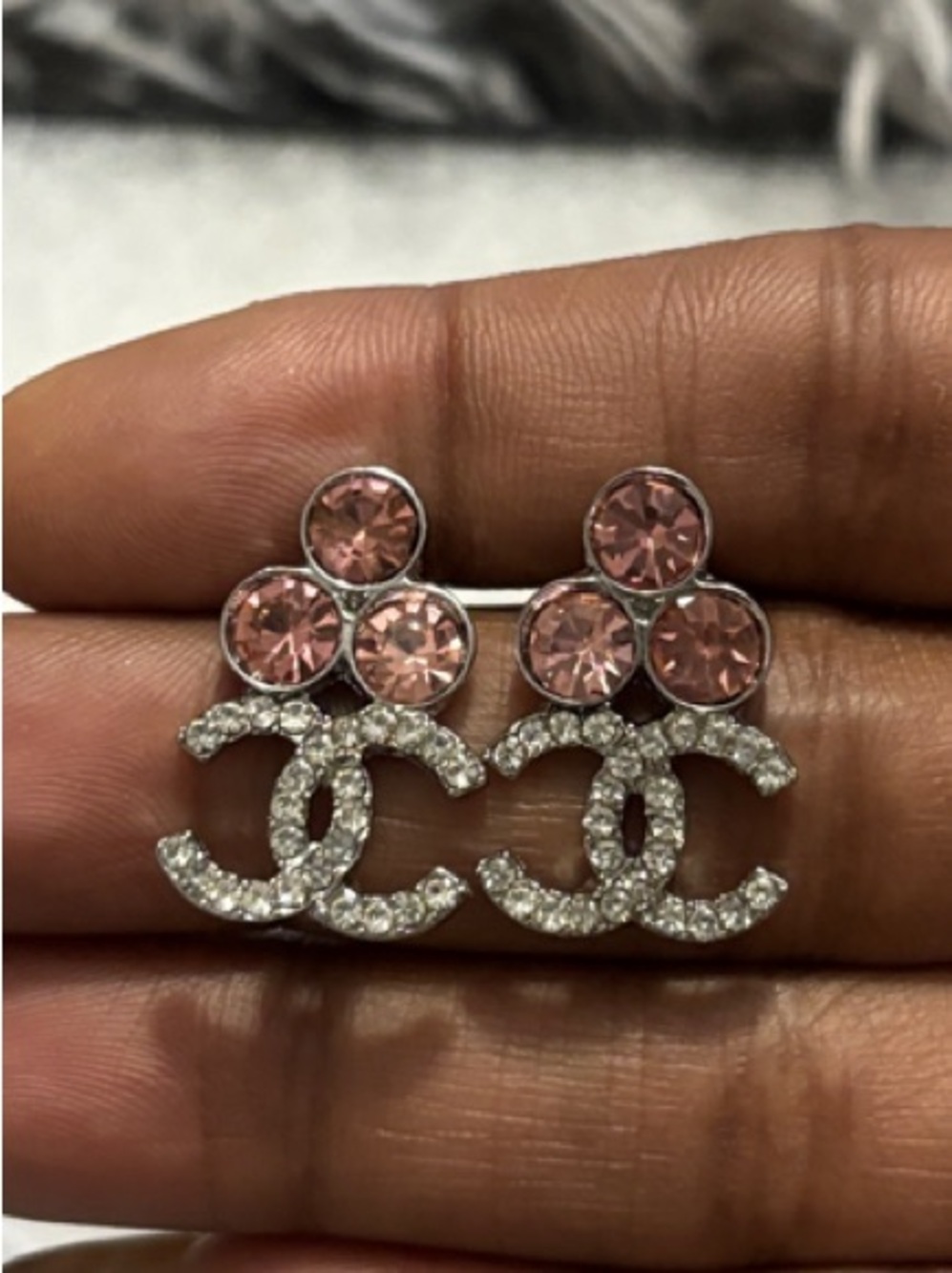 Pink & Diamond CC Drop Stud Earrings